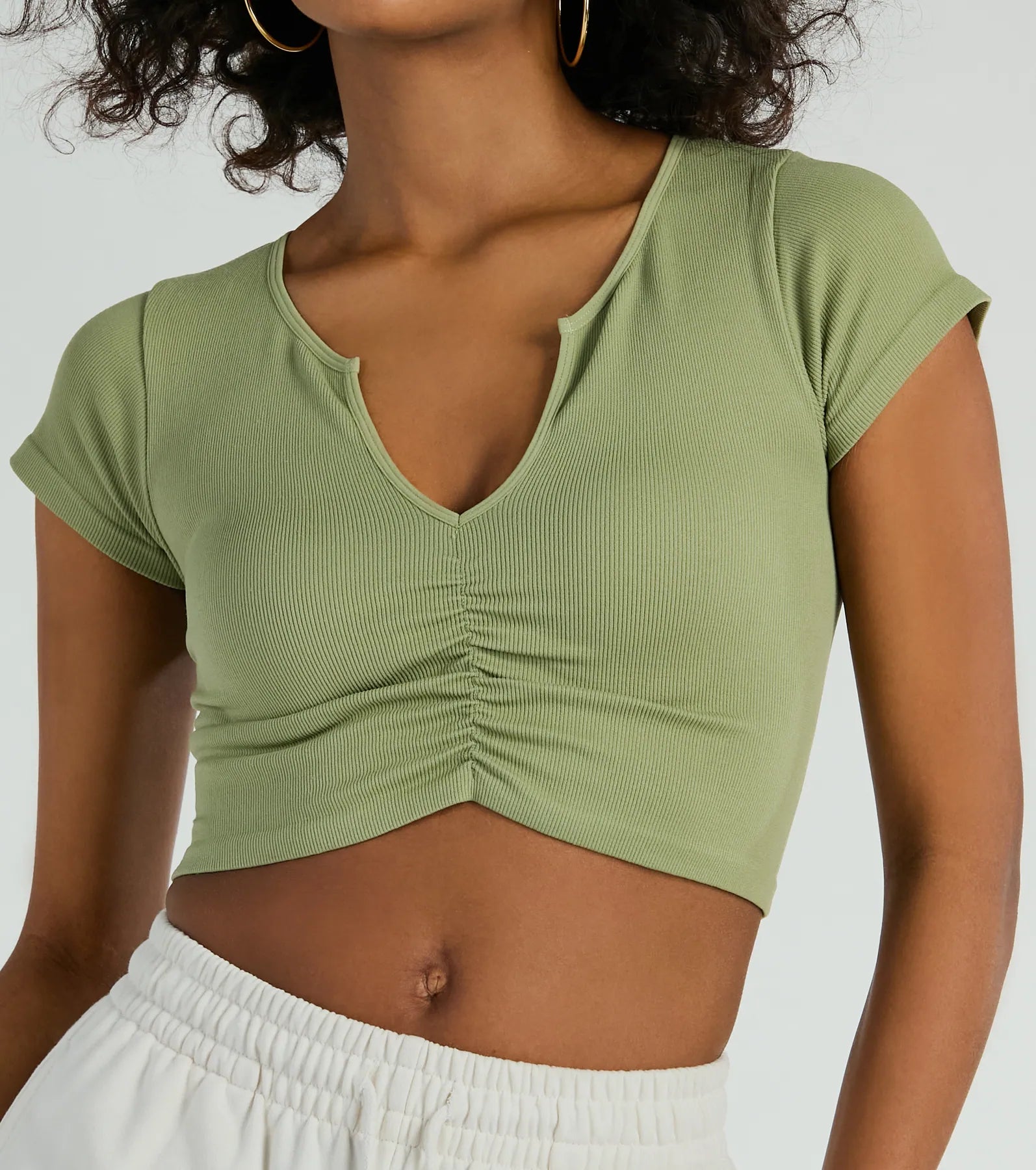 Sweetest Basic V-Neck Ruched Crop Top - Image 12