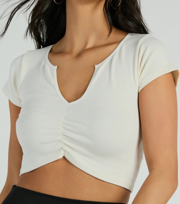 Sweetest Basic V-Neck Ruched Crop Top - Image 7