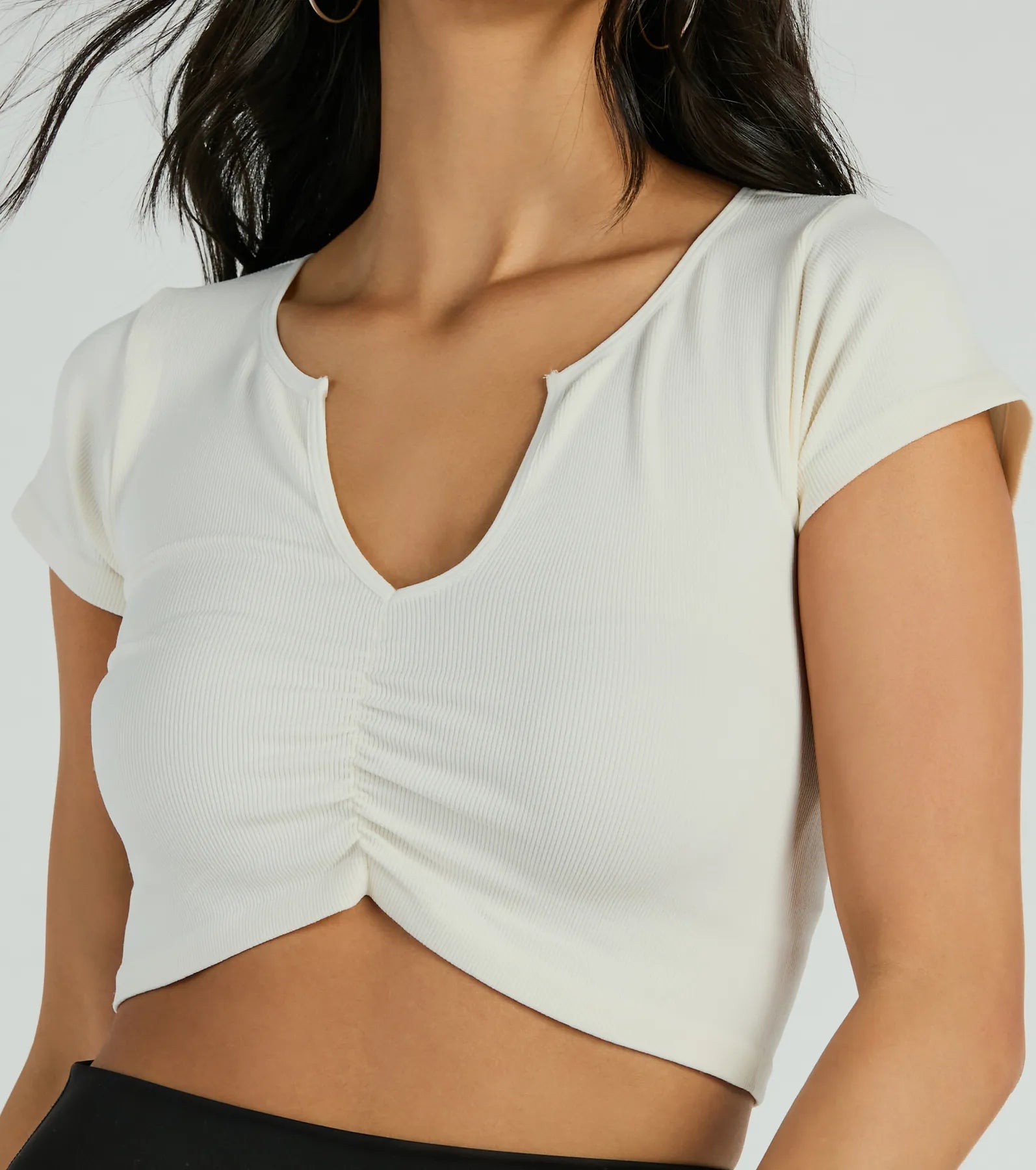 Sweetest Basic V-Neck Ruched Crop Top - Image 7