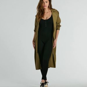 Weekend Cozy Henley Button Skinny Leg Jumpsuit