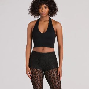 Day Or Night Halter V-Neck Crop Top