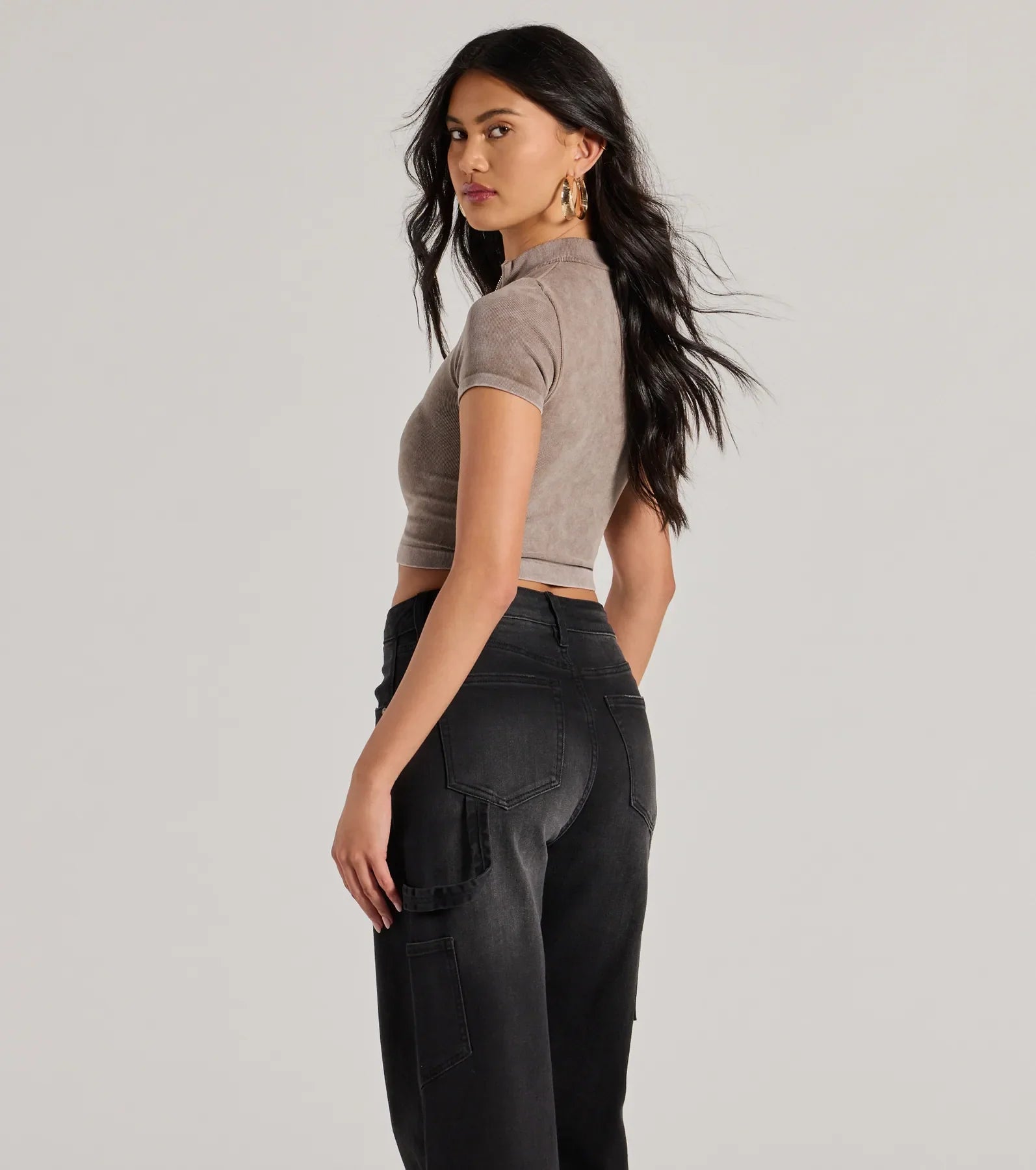 Trending Vibe Short Sleeve Zip Up Crop Top - Image 2