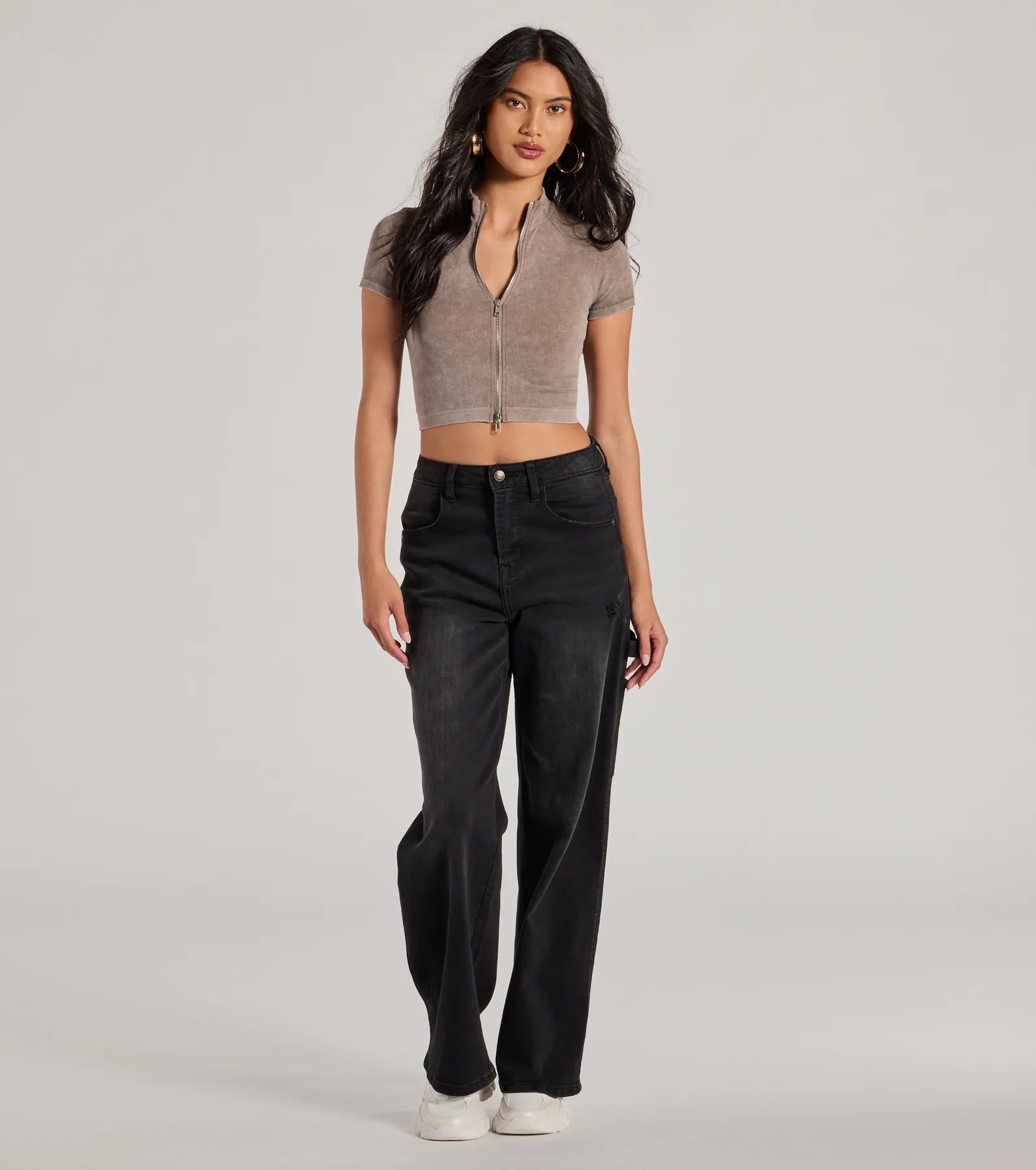 Trending Vibe Short Sleeve Zip Up Crop Top - Image 3