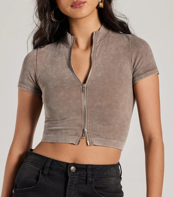 Trending Vibe Short Sleeve Zip Up Crop Top - Image 4
