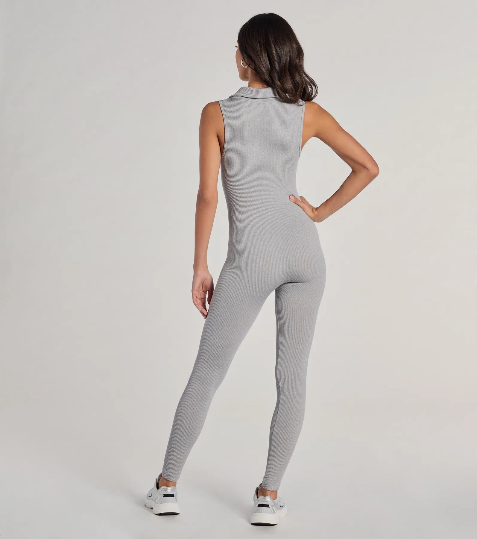 Off Duty Chic Sleeveless Collared Zip-Up Catsuit - Image 6