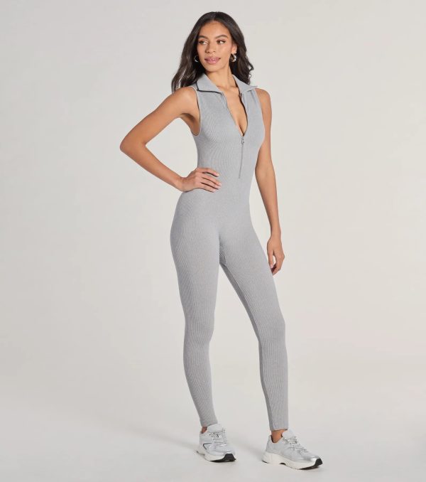 Off Duty Chic Sleeveless Collared Zip-Up Catsuit - Image 8