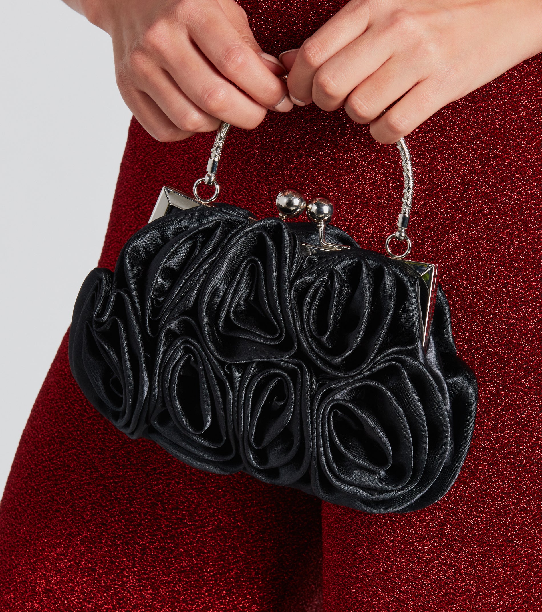 Chic Romance Satin Rose Handbag - Image 3