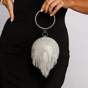 Light The Night Rhinestone Fringe Sphere Clutch