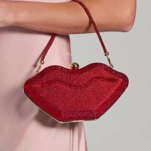 Kiss Me Rhinestone Lip Clutch Bag