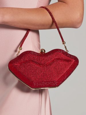 Kiss Me Rhinestone Lip Clutch Bag
