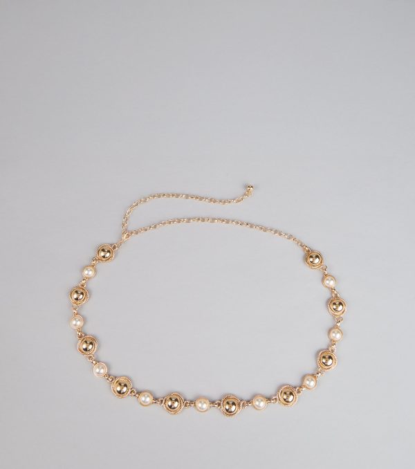 Opulent Touch Faux Pearl Chain Belt