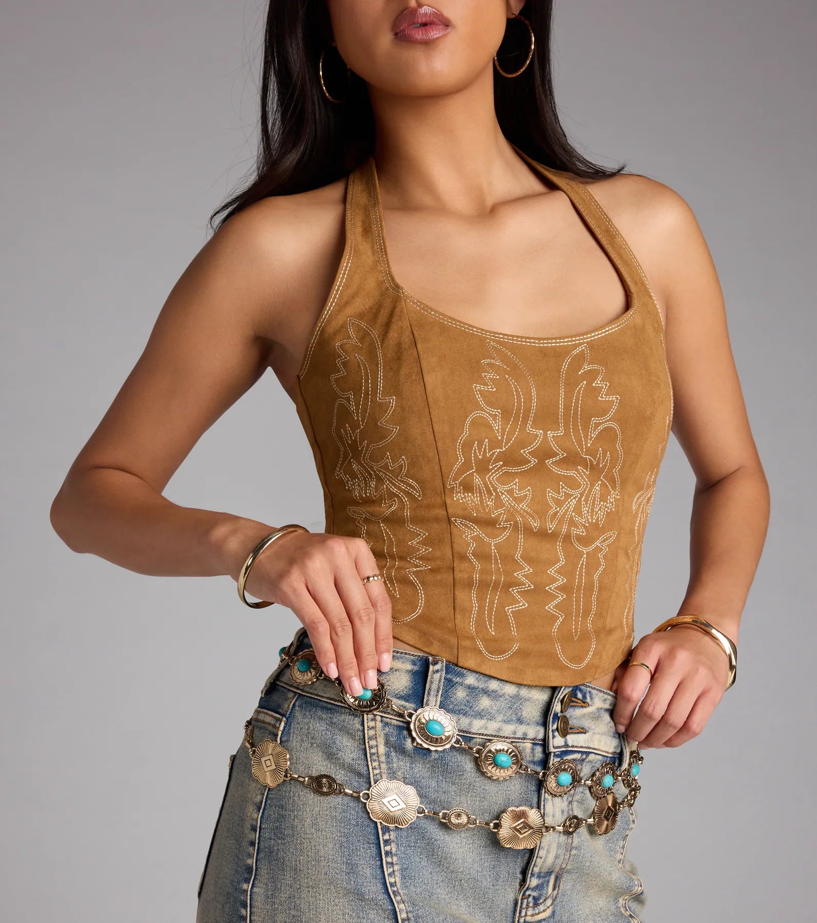 Festival Flair Turquoise Concho Chain Belt - Image 3