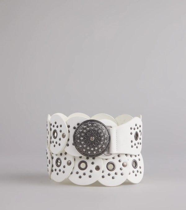 Boho Era Studded Faux Leather Medallion Belt