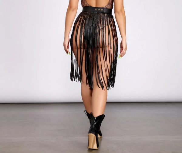 Rockin' Hun' Faux Leather Fringe Belted Skirt - Image 2