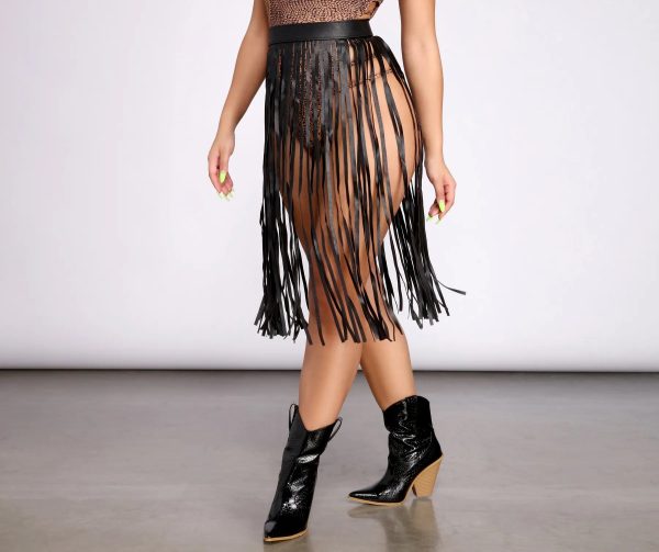 Rockin' Hun' Faux Leather Fringe Belted Skirt - Image 3
