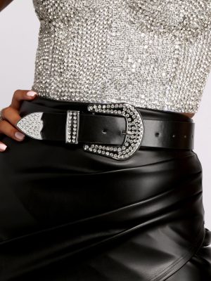 Western Glam Rhinestone Faux Leather Belt