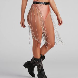 Festive Babe Rhinestone Fringe Belt