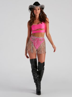 Rhinestone Fringe Skirt Belt