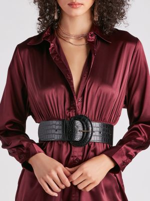 Sleek Croc-Embossed Faux Leather Belt