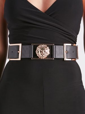 Fierce And Fab Lion Pendant Double Buckle Belt