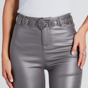 Floral Etched Western Chain Belt