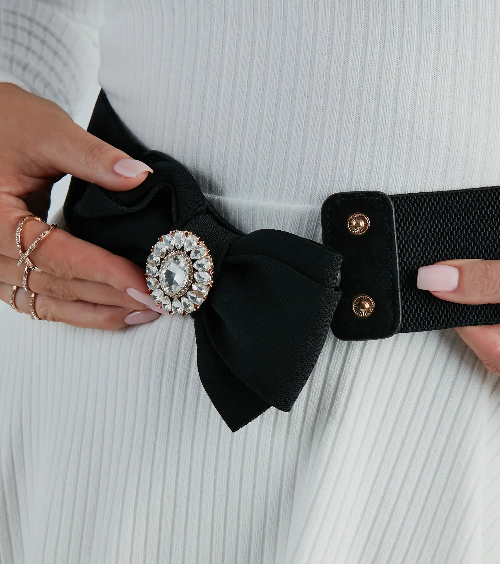 Glam Perfection Rhinestone Bow Stretch Belt - Image 3