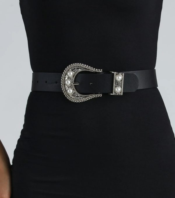 Western Glam Girl Pearl And Rhinestone Statement Belt - Image 3