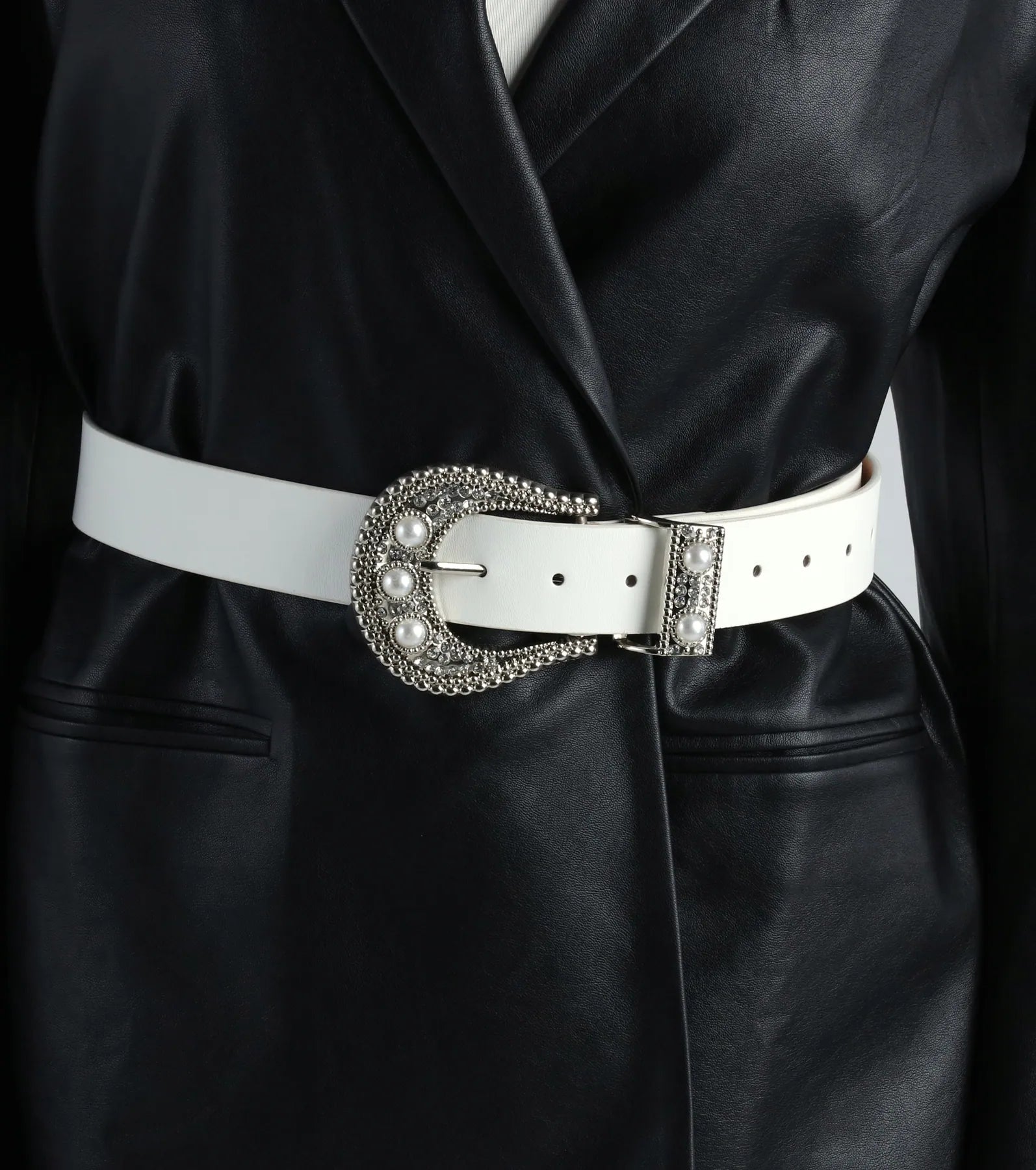 Western Glam Girl Pearl And Rhinestone Statement Belt - Image 2
