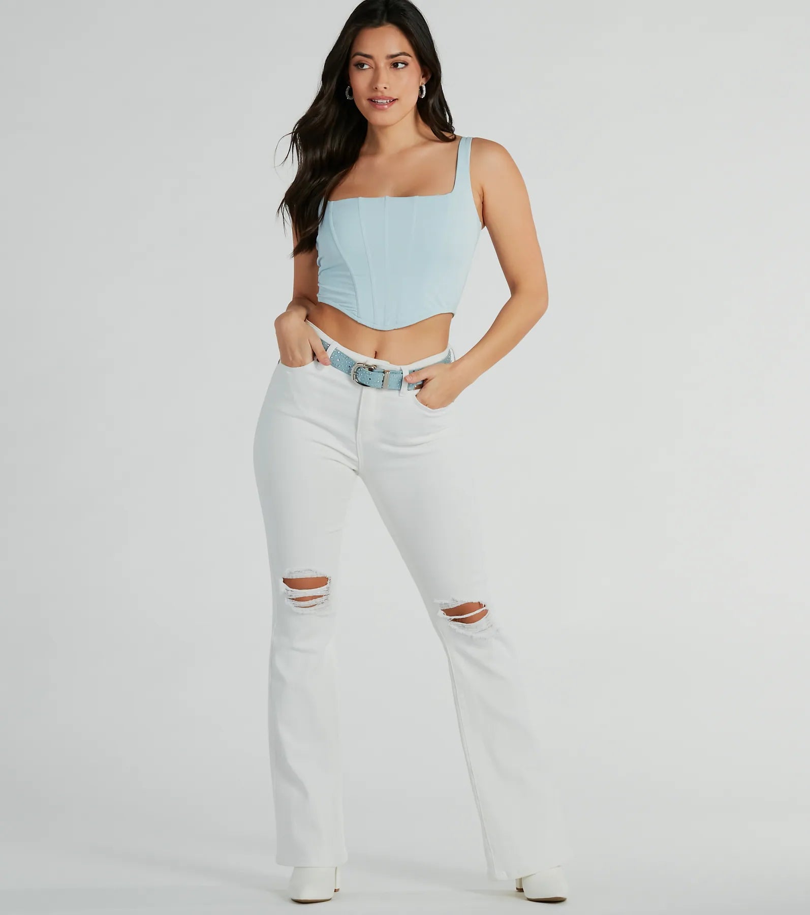 Quite The Vibe Rhinestone Denim Faux Leather Belt - Image 2