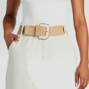 Getaway Chic Marble Buckle Raffia Belt
