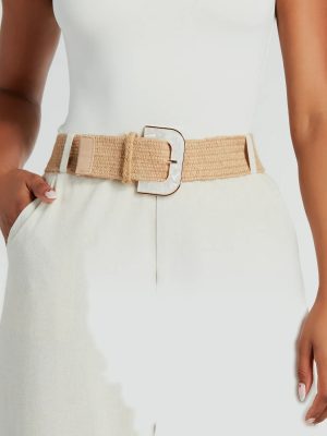 Getaway Chic Marble Buckle Raffia Belt