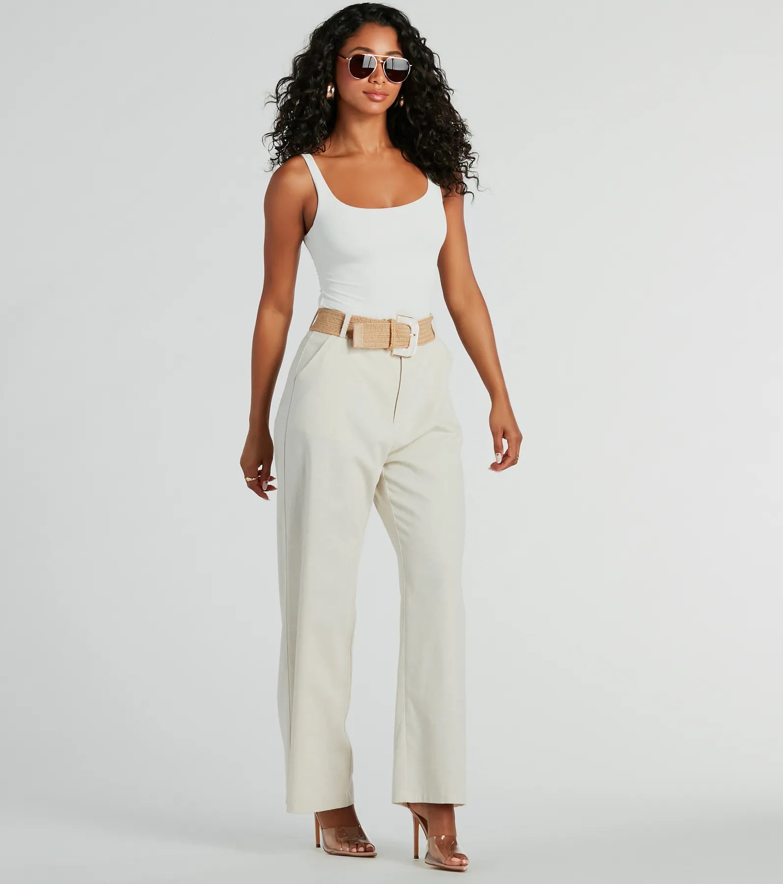 Getaway Chic Marble Buckle Raffia Belt - Image 2
