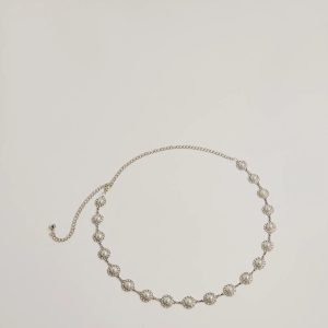 Elevated Chic Rhinestone And Faux Pearl Chain Belt