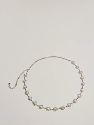 Elevated Chic Rhinestone And Faux Pearl Chain Belt