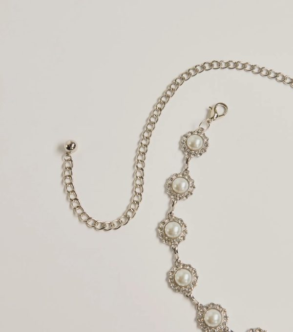 Elevated Chic Rhinestone And Faux Pearl Chain Belt - Image 2