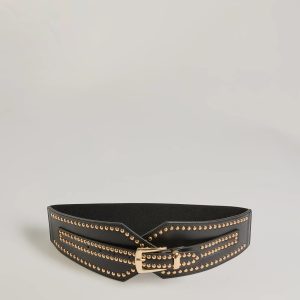 Rebel Edge Faux Leather Studded Stretch Belt