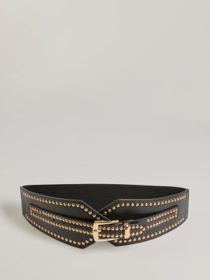 Rebel Edge Faux Leather Studded Stretch Belt