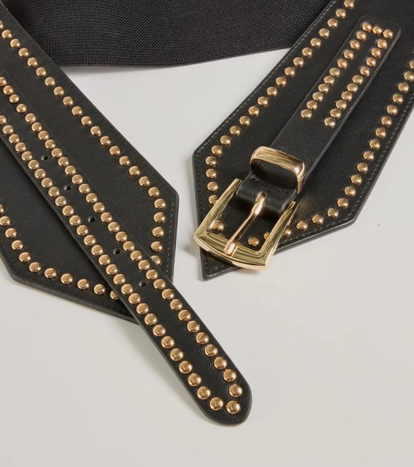 Rebel Edge Faux Leather Studded Stretch Belt - Image 2