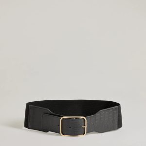 Major Stun Faux Croc-Embossed Wide Stretch Belt