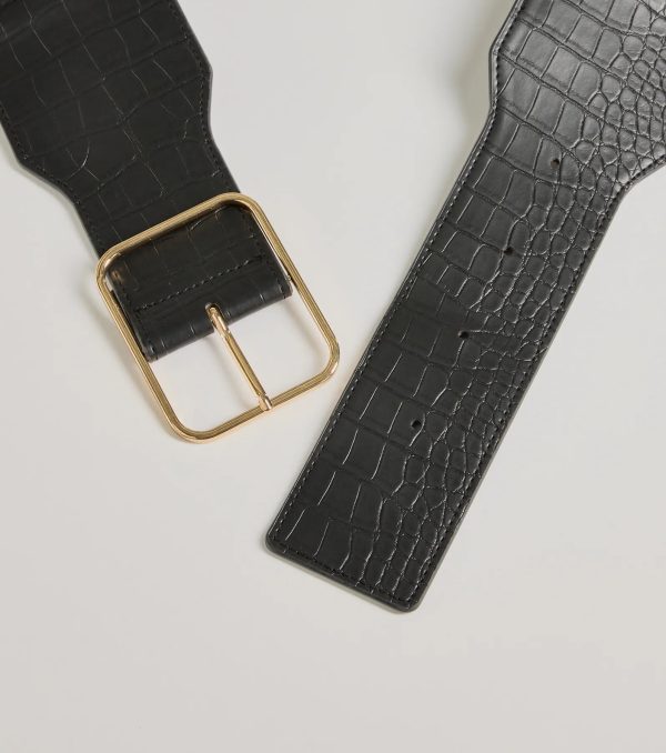 Major Stun Faux Croc-Embossed Wide Stretch Belt - Image 2
