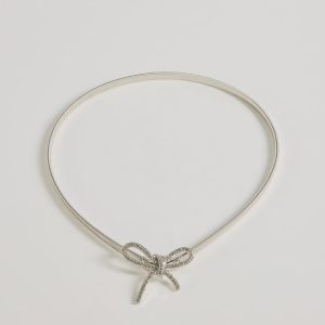 Gleaming Chic Rhinestone Bow Metal Coil Belt
