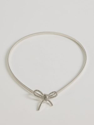 Gleaming Chic Rhinestone Bow Metal Coil Belt