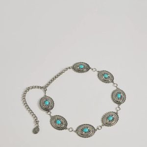 Western Flair Oval Concho Stone Chain Belt