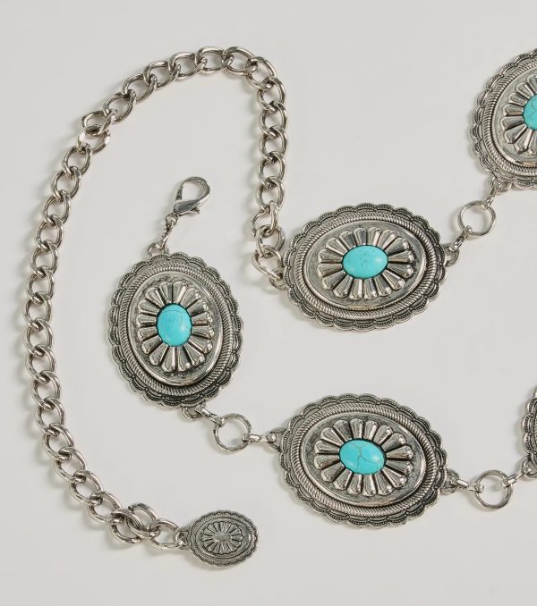 Western Flair Oval Concho Stone Chain Belt - Image 2