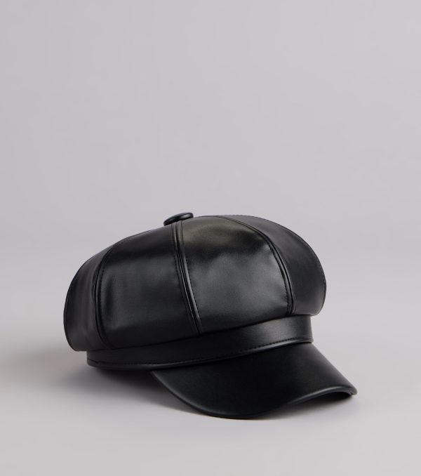 Off Duty Faux Leather Cabby Hat