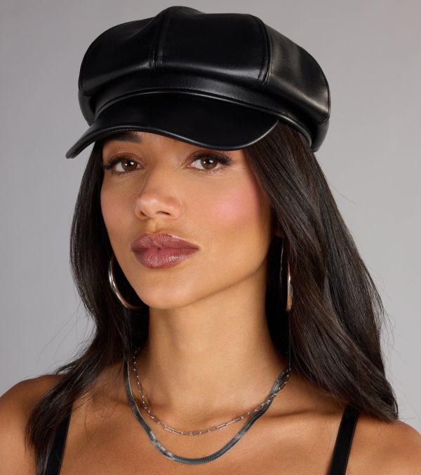 Off Duty Faux Leather Cabby Hat - Image 4