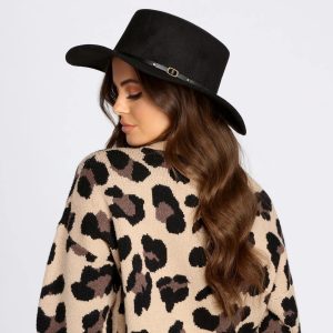 Faux Wool Belted Boater Hat