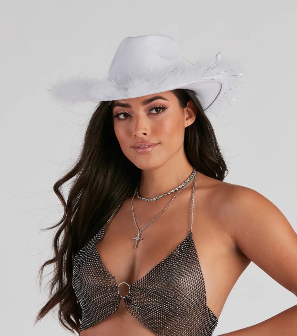 Western Chick Marabou Feather Cowboy Hat - Image 5