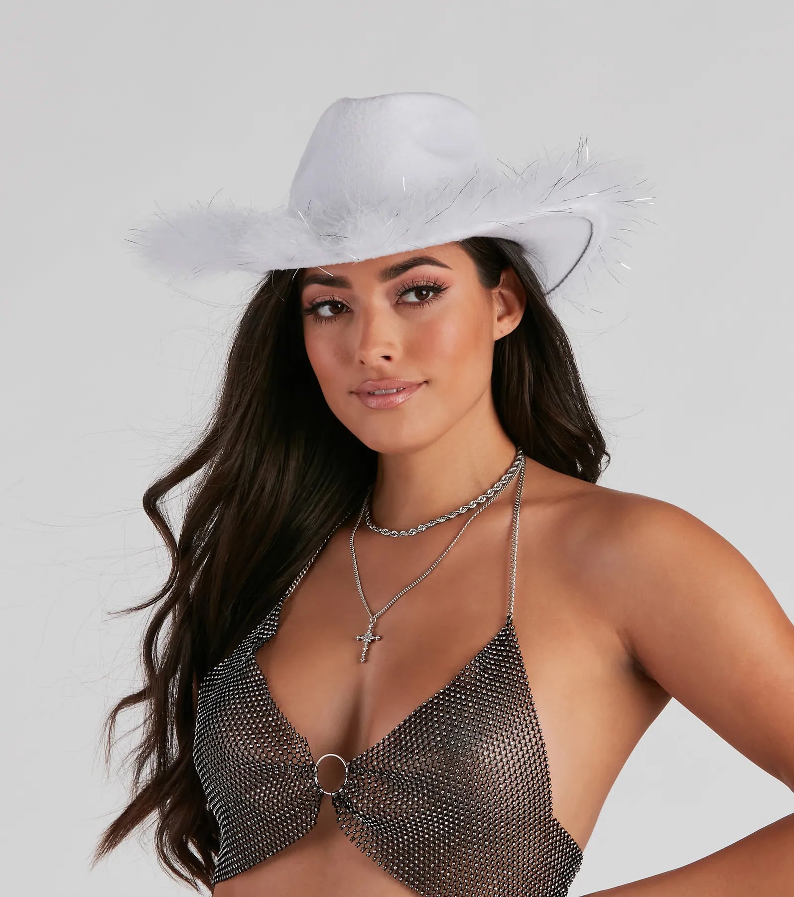 Western Chick Marabou Feather Cowboy Hat - Image 5