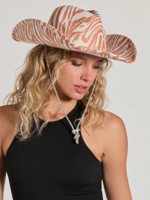 Safari Babe Zebra Rhinestone Faux Suede Cowboy Hat